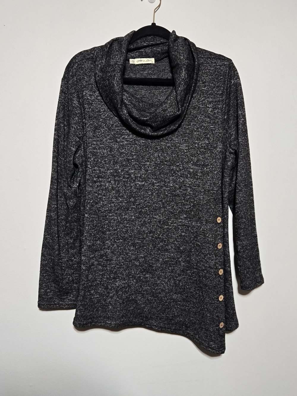 Cozy Cowl Neck Tunic Sweater - Dark Charcoal